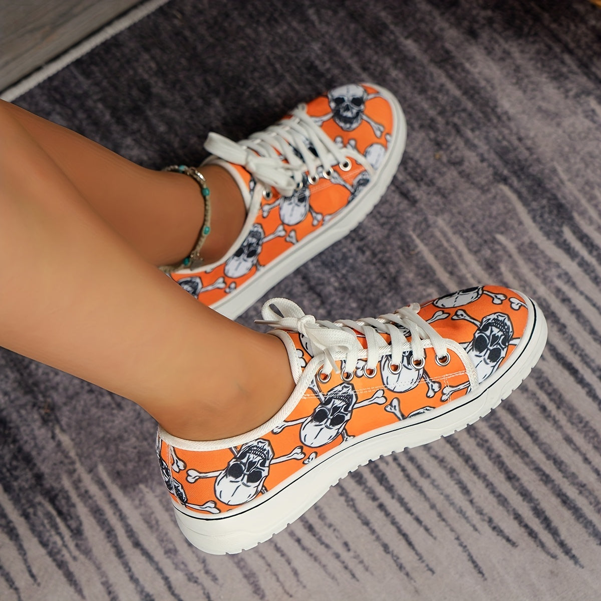 Women's Skull Print Canvas Shoes Casual Lace Up Outdoor Sneakers Lightweight