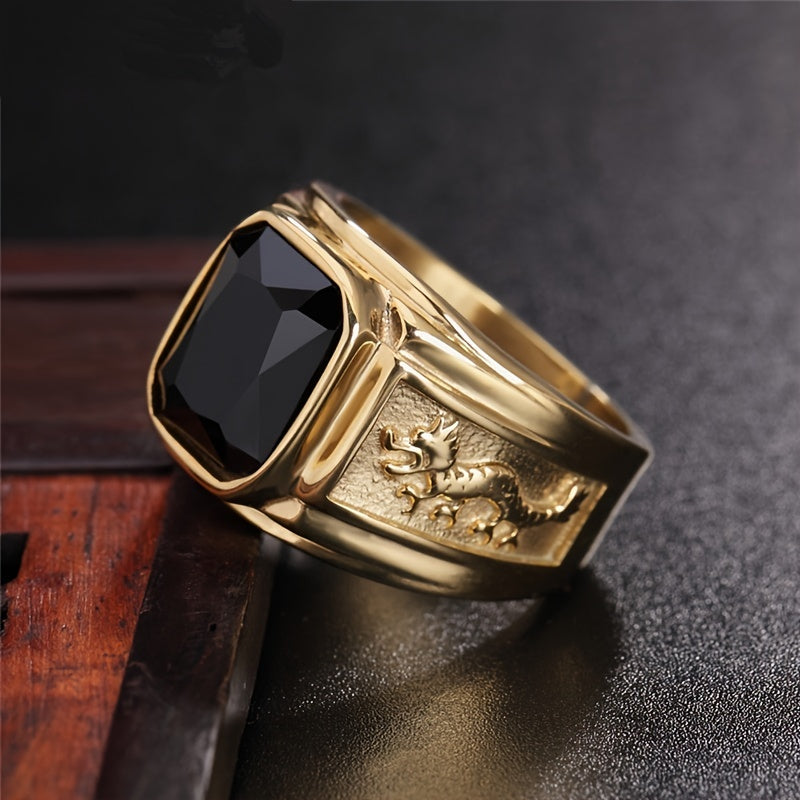 Men's Dragon Pattern Multicolor Gemstone Ring
