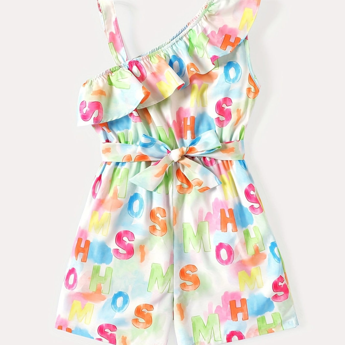 Toddler Girls Tie Dye Graphic Ruffle Romper Jumpsuit for Beach Vacation