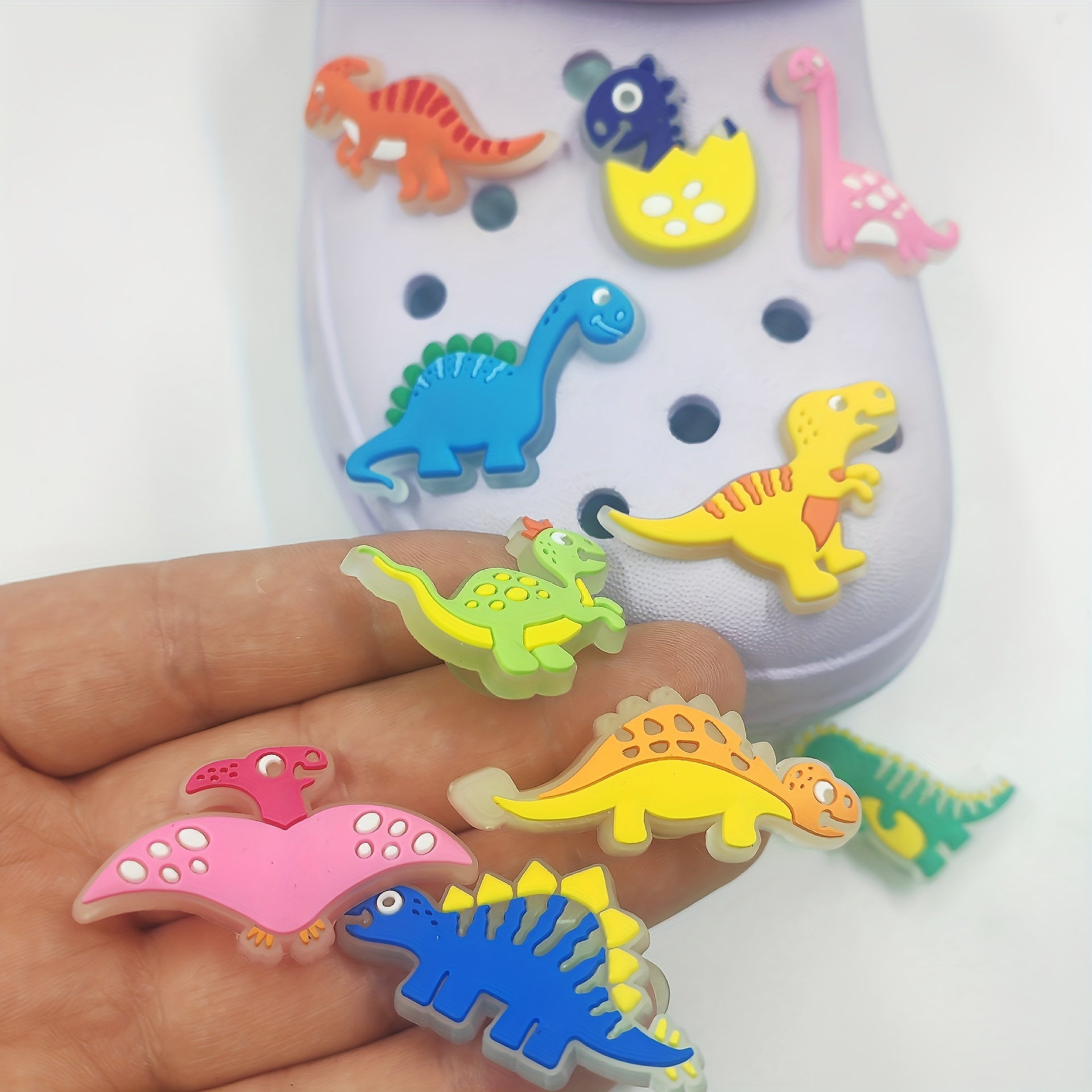 82pcs Dinosaur Shoe Charms For Crocs Luminous Decoration Boys PVC Pins Bracelets