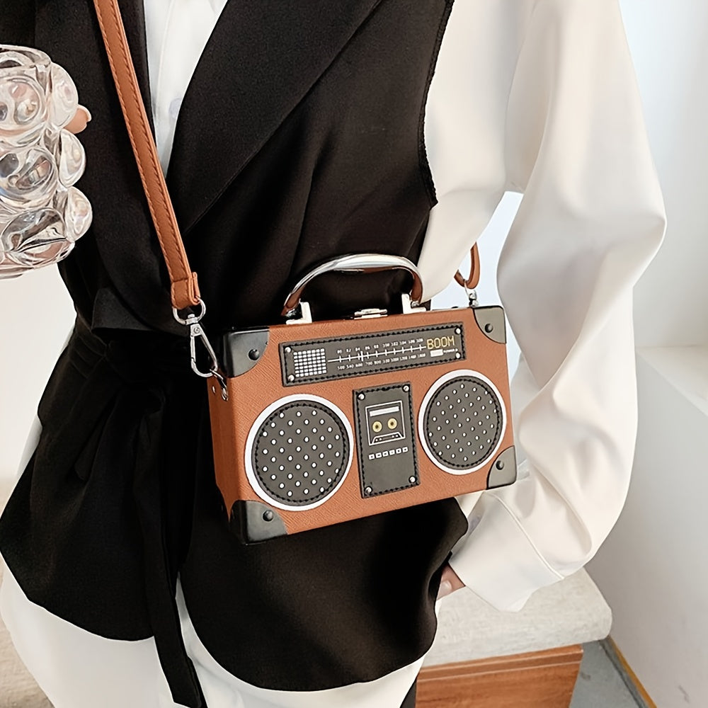 Vintage Mini Radio Crossbody Bag PU Leather Handbag