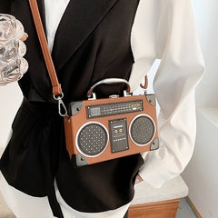 Vintage Mini Radio Crossbody Bag PU Leather Handbag