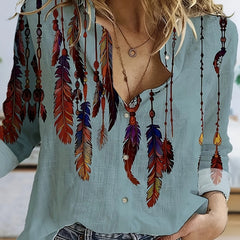  Tribal Print Long Sleeve Blouse
