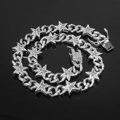 Cuban Hip Hop Artificial Diamond Pentagram Chain Necklace