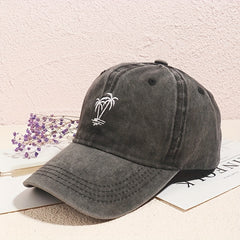Coconut Tree Embroidery Baseball Cap Unisex Washed Distressed Sun Hat