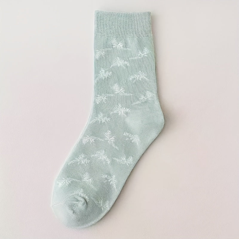 5 Pairs Floral & Plaid Print Comfy Mid Tube Socks Women's Stockings