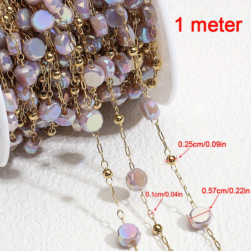 1m Stainless Steel Crystal Stone Chain Purple Beaded Sweater Chain