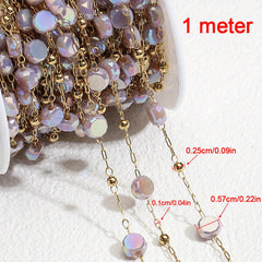 1m Stainless Steel Crystal Stone Chain Purple Beaded Sweater Chain