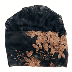 Lace Flower Embroidery Turban Cap Mesh Breathable Ruffle Head Wrap Elastic Hijab