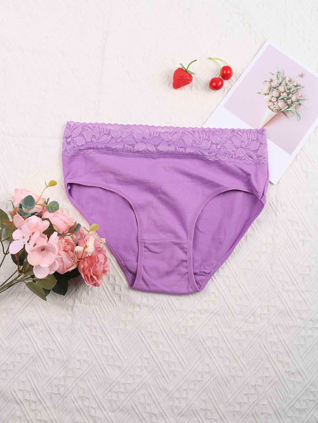 6 Pack Plus Size Lace Mid Rise Stretch Briefs
