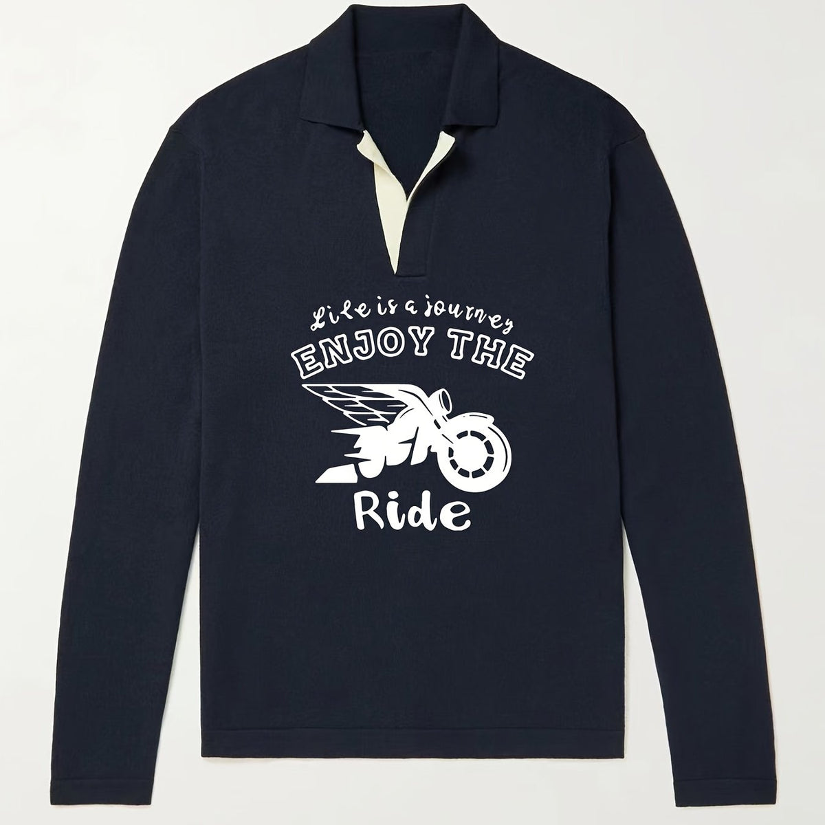 Men's Motorcycle Pattern Knit Polo Shirt V Neck Pullover Sweater