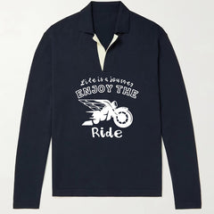 Men's Motorcycle Pattern Knit Polo Shirt V Neck Pullover Sweater