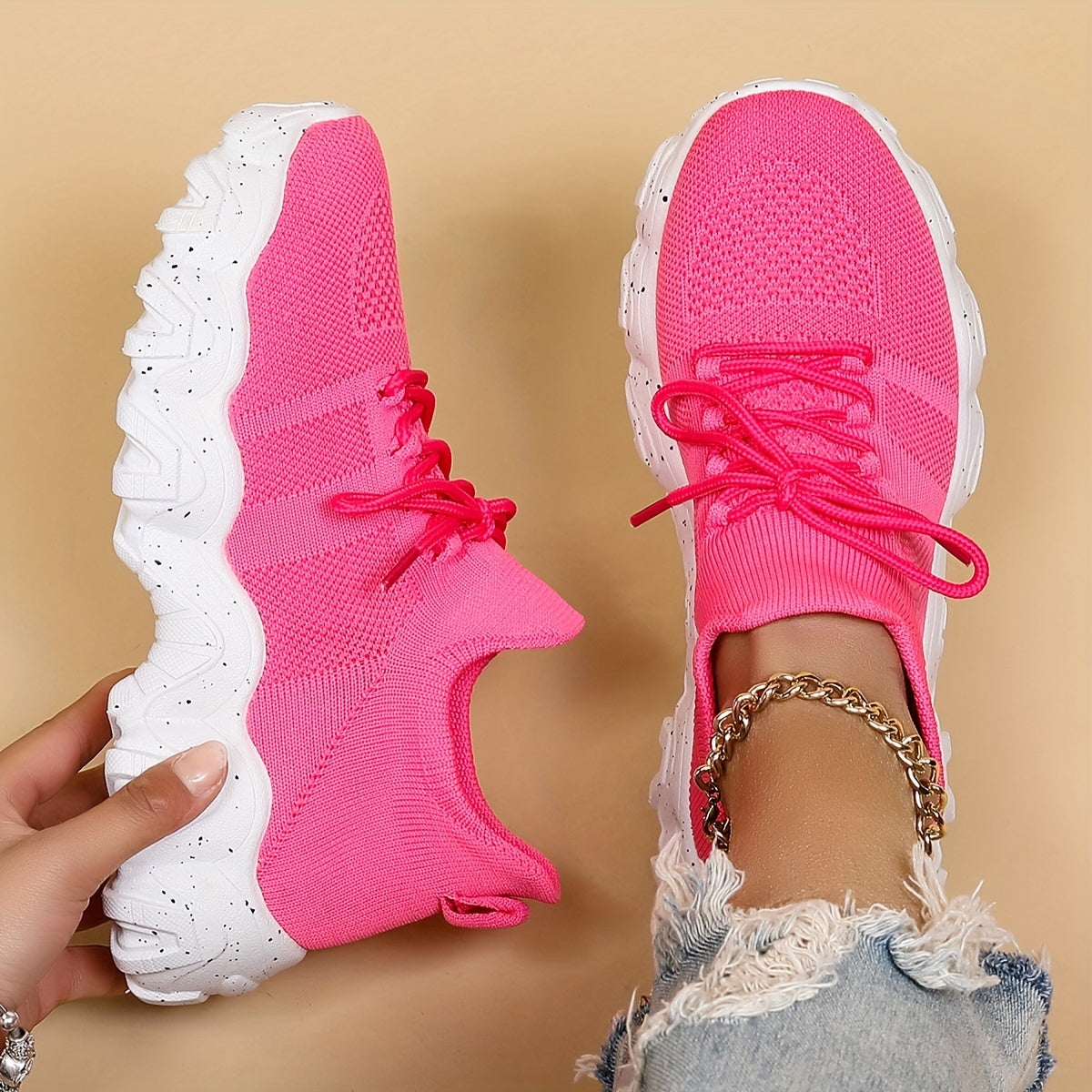 Women's Lace Up Sock Sneakers Breathable & Anti-Skid Shoes