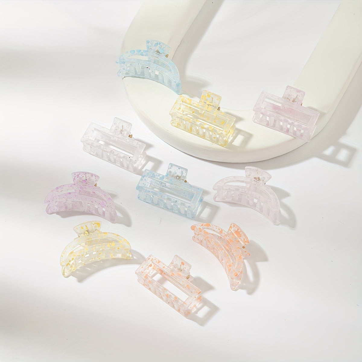 10pcs Hollow Transparent Speckle Hair Claw Non slip Shark Claw Style Hair Access