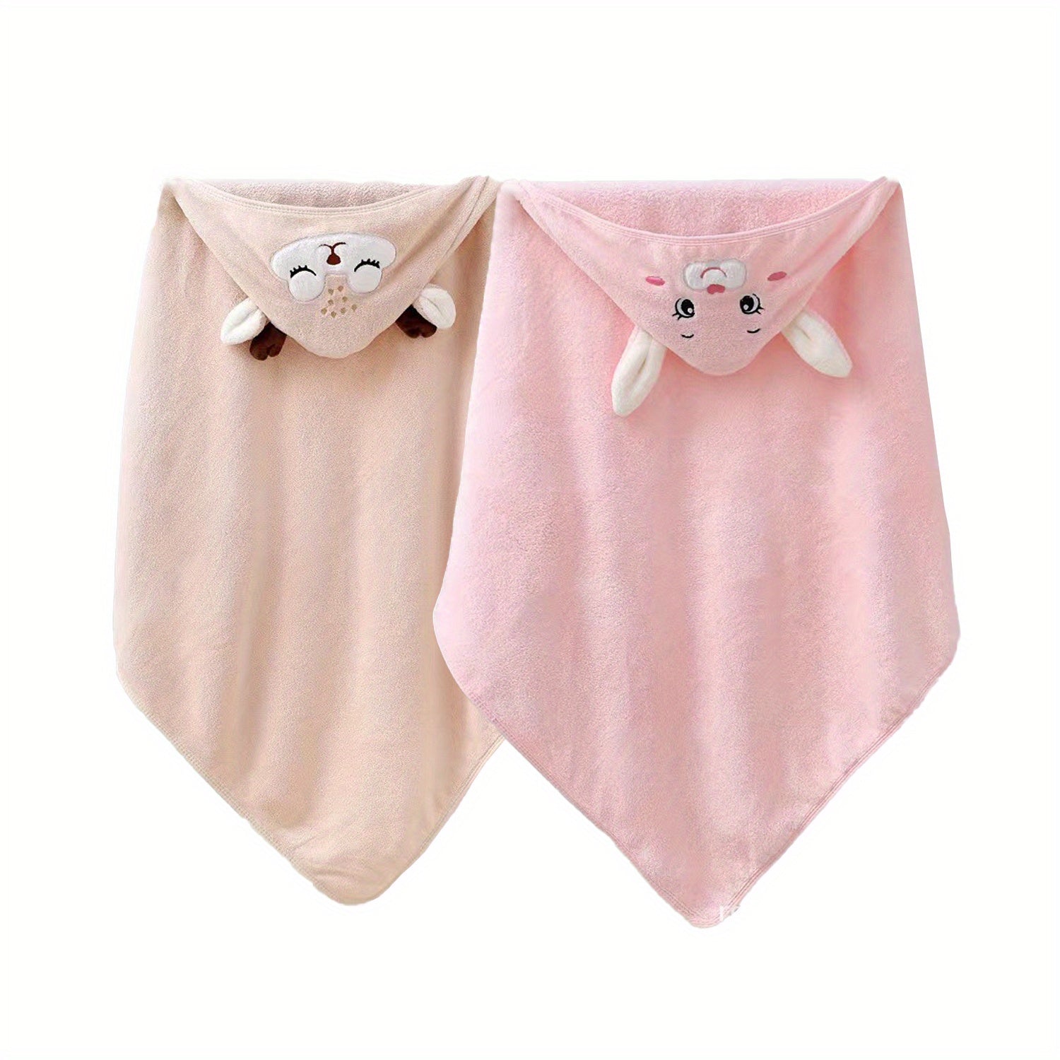 2-Pack Hooded Cartoon Baby Bath Towels Soft Hypoallergenic with Bandanas
