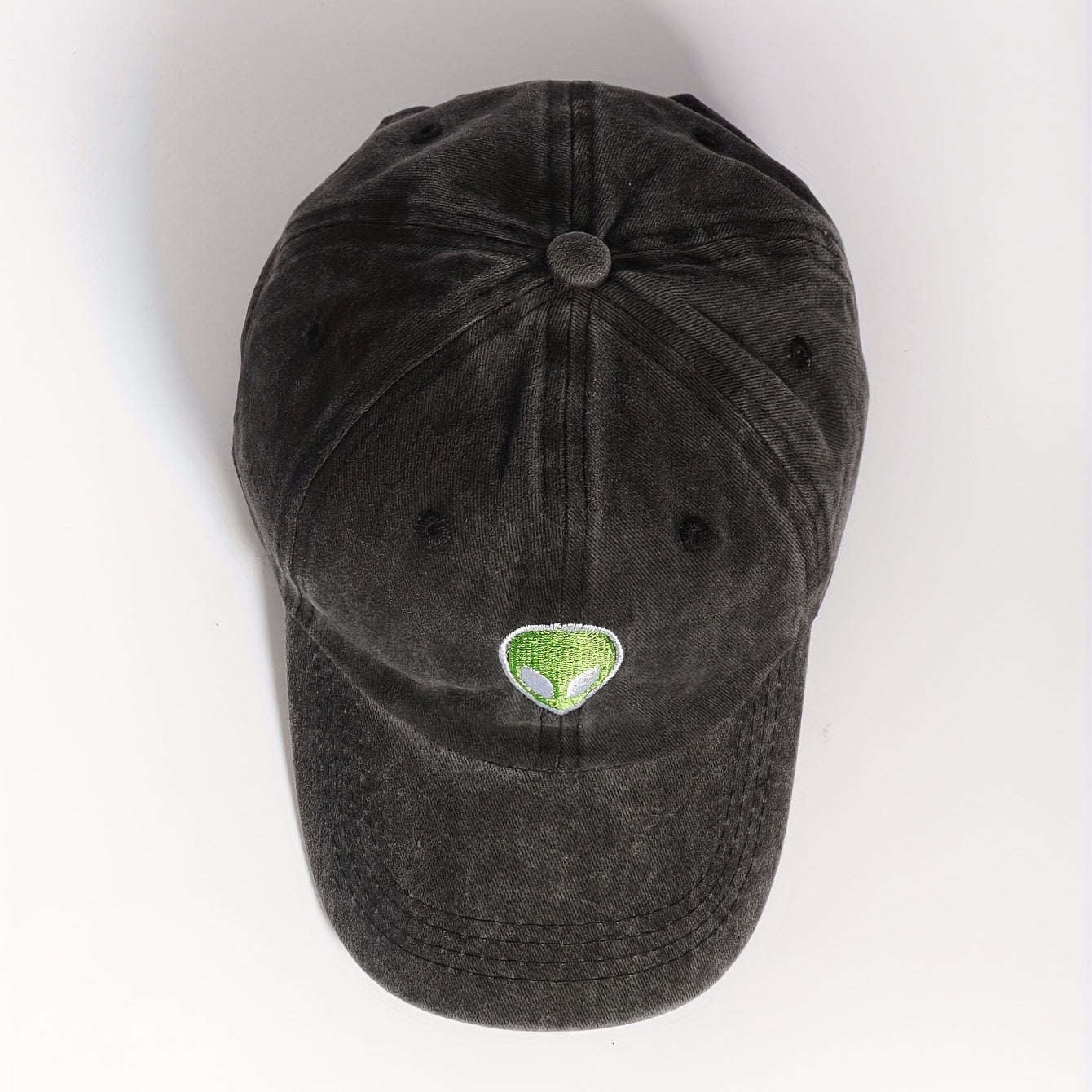 Alien Embroidery Unisex Baseball Cap Distressed Gray Dad Hat