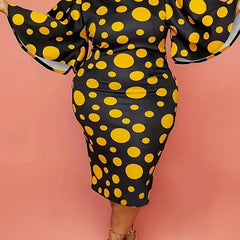  Dot Print Bat Sleeve Bodycon Maxi Dress Women's Plus Dress