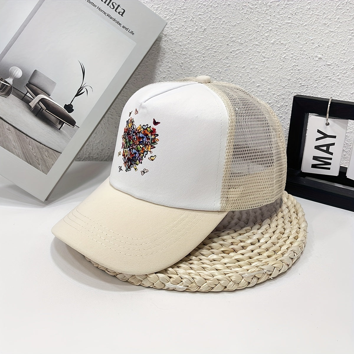 Butterfly Heart Print Trucker Hat Mesh Cartoon Baseball Cap