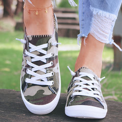 Women's Camo Canvas Shoes Lace Up Lightweight Casual Low Top Shoes