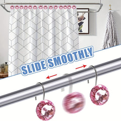 12pcs Pink Rhinestone Shower Curtain Hooks Decorative Round Shower Curtain Rings