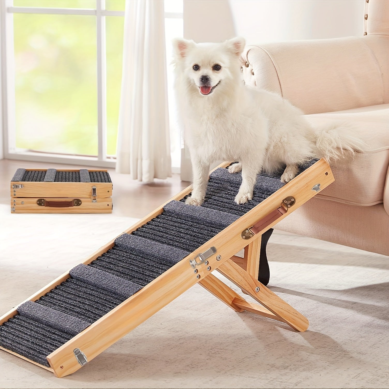 Adjustable Dog Ramp Wooden Folding Portable Pet Ramp