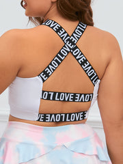  Sports Bra Women's Plus Contrast Letter Tape Criss Cross Back
