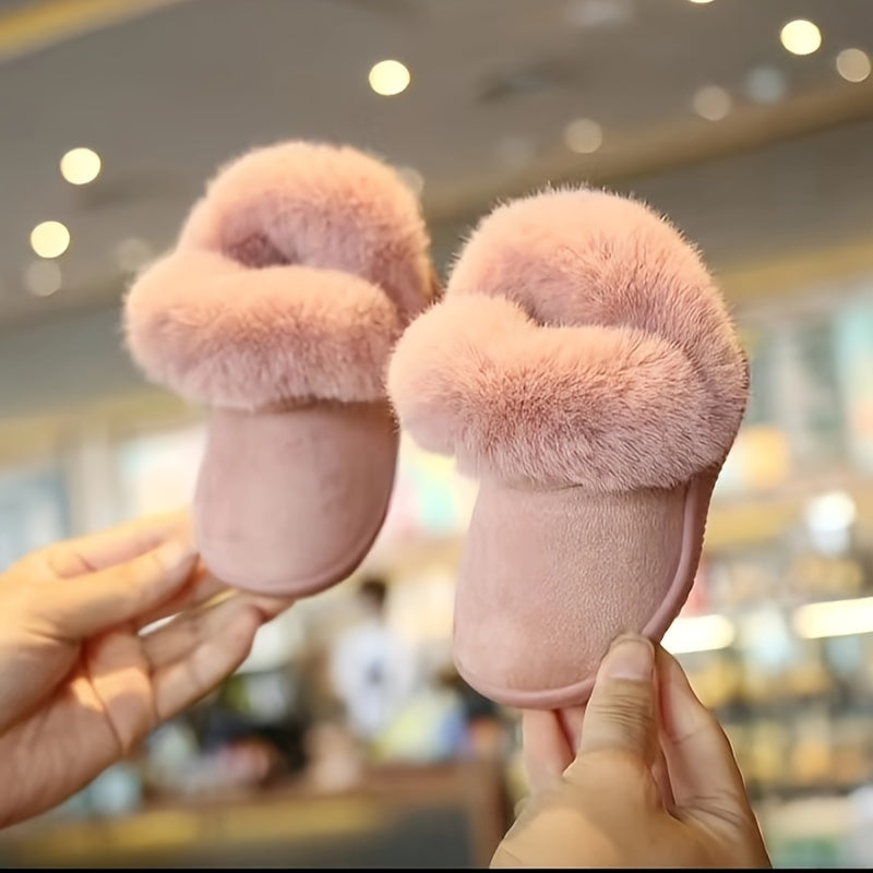Girls' Furry Winter Boots Slip On Warm Plush Fleece Lining Durable PVC Sole