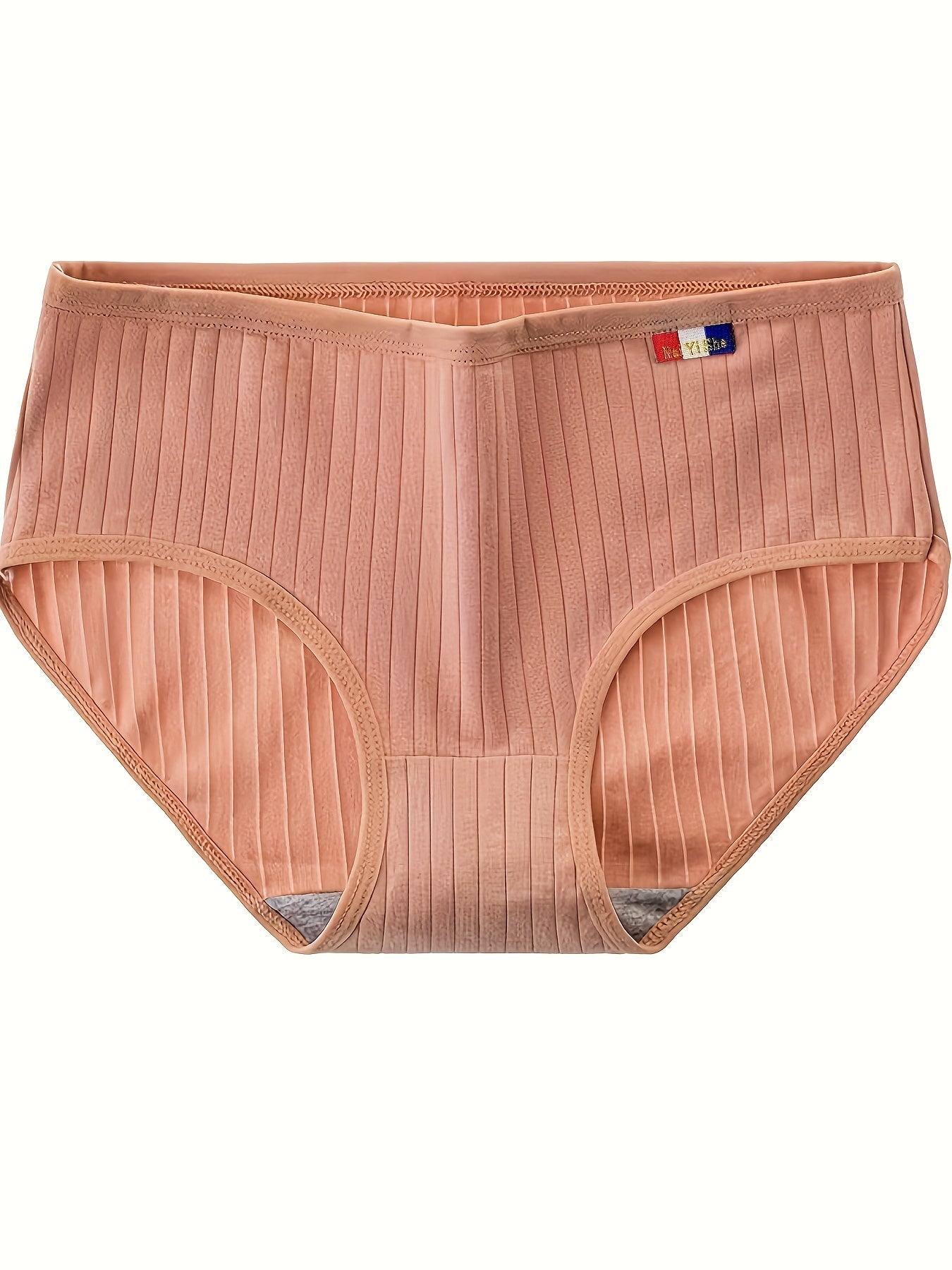 5 Pack Plus Size Ribbed Knit Panties Set Women's Solid Mid Waisted Breathable