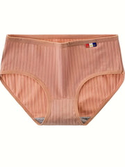 5 Pack Plus Size Ribbed Knit Panties Set Women's Solid Mid Waisted Breathable