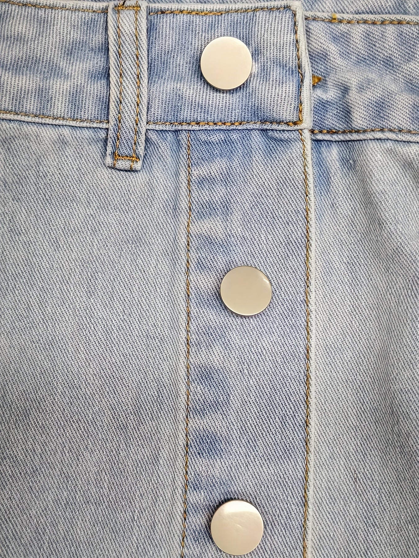  Midi Denim Skirt Button Up High Rise
