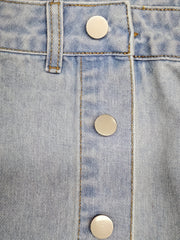  Midi Denim Skirt Button Up High Rise