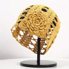 Flower Hollow Crochet Beanie Knit Hat Women Cloche Hats Skull Cap