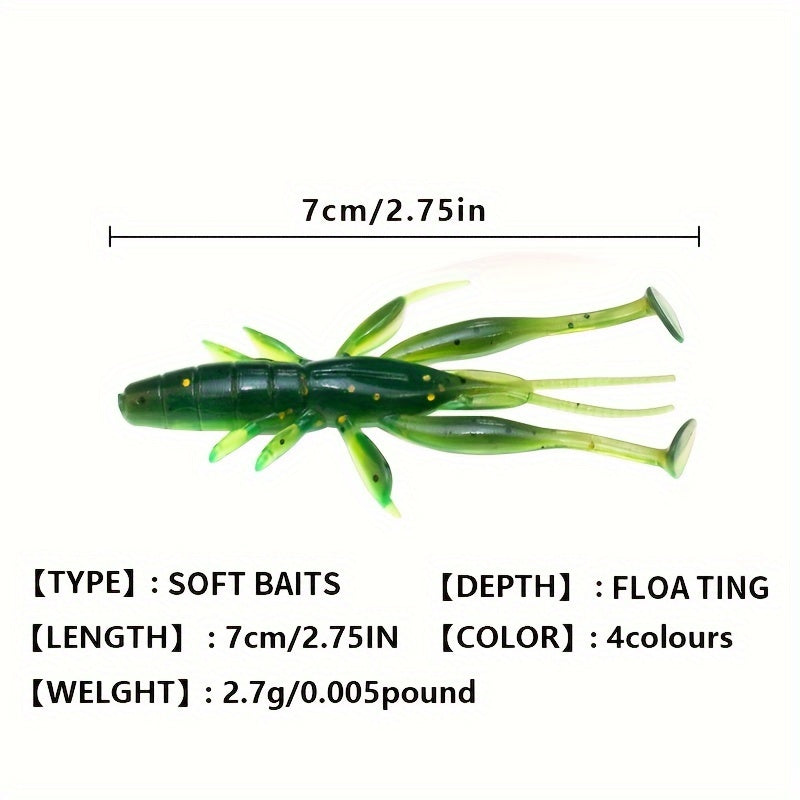 Soft Shrimp Bait T Tail Floating Water Soft Lure Bait 2 7g