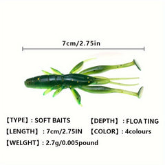 Soft Shrimp Bait T Tail Floating Water Soft Lure Bait 2 7g