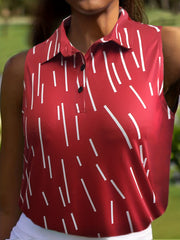  Women's Stripe Print Polo Neck Sports Top