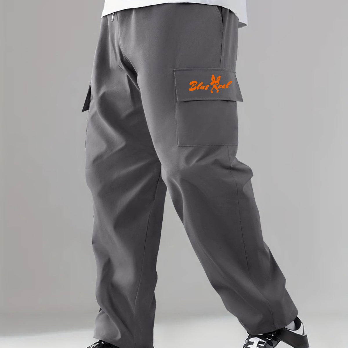 Letter Print Cargo Pants Men's Stretch Pocket Casual Pants