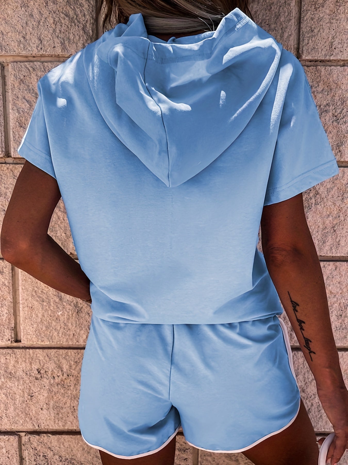  Colorblock Hooded Tee & Shorts Set