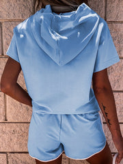  Colorblock Hooded Tee & Shorts Set