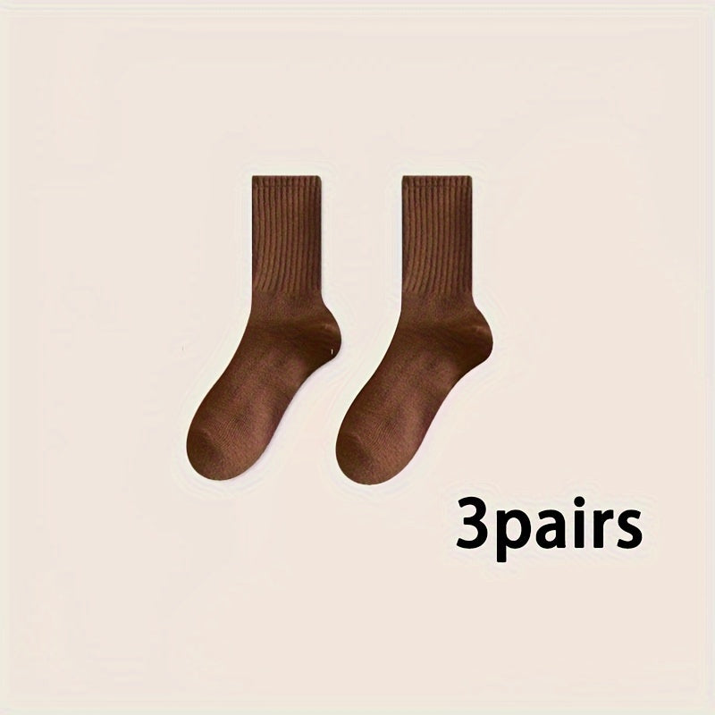 Soft Mid Tube Women's Socks 3 Pairs Solid Comfy Stockings & Hosiery