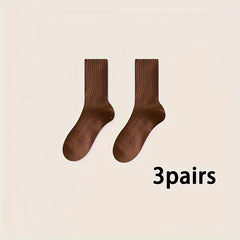Soft Mid Tube Women's Socks 3 Pairs Solid Comfy Stockings & Hosiery