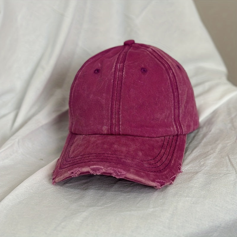 Unisex Breathable Ripped Baseball Cap w/ Letter Embroidery