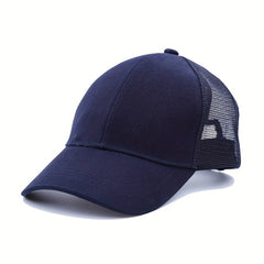Solid Ponytail Trucker Hat Mesh Breathable Baseball Cap