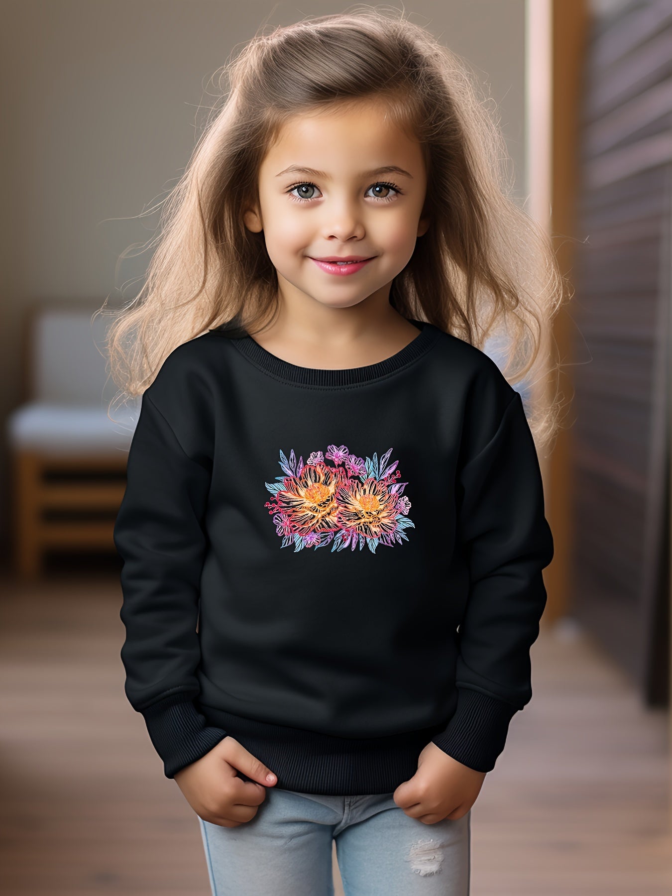 OERYUI Kids Flower Graphic Sweatshirt Comfy Pullover Christmas Gift