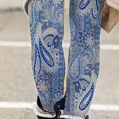 Boho Paisley Print Skinny Leggings High Waist Long Length Leggings