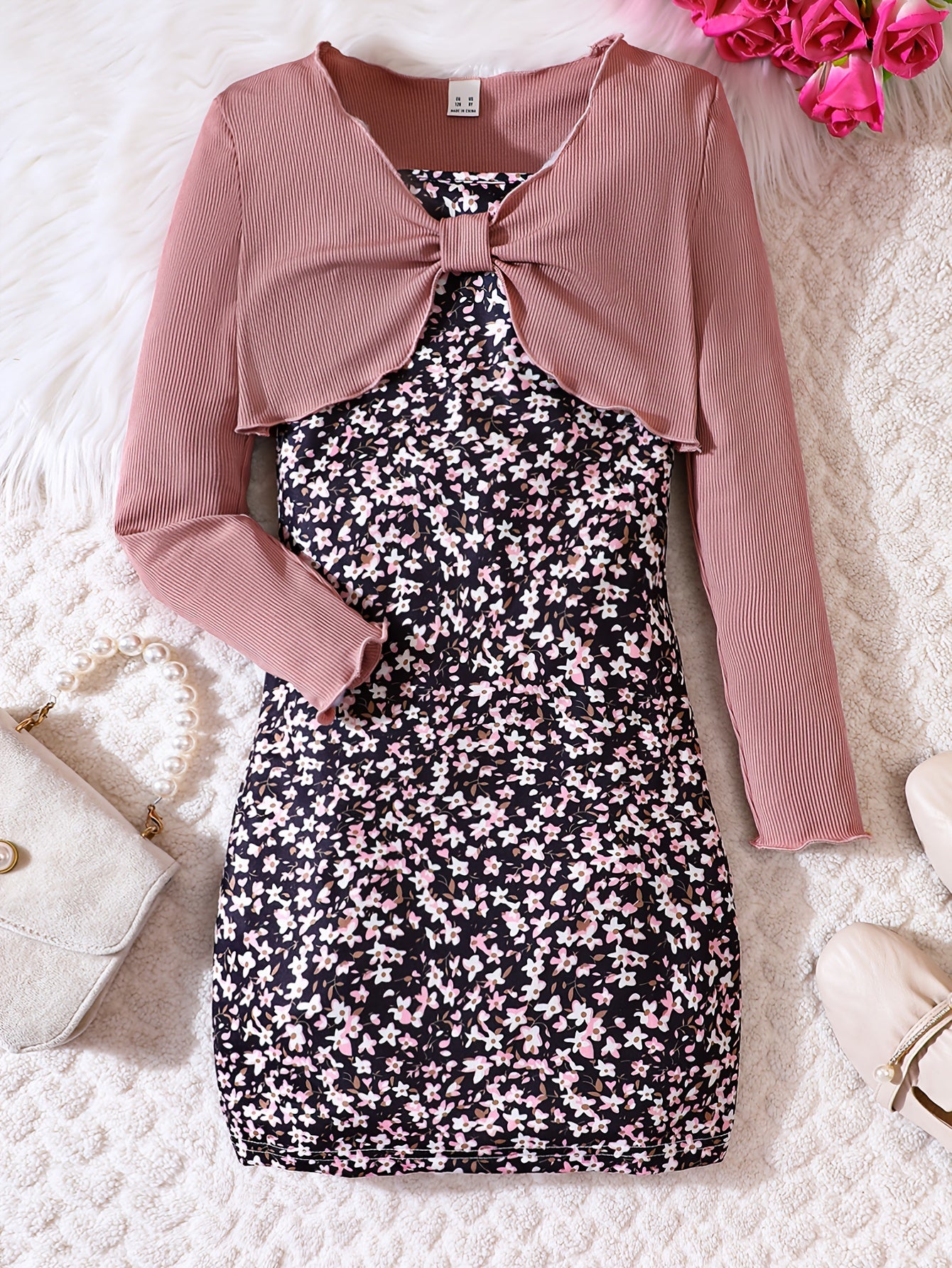 Girl's Floral Sundress & Ribbed Cardigan Set for Spring