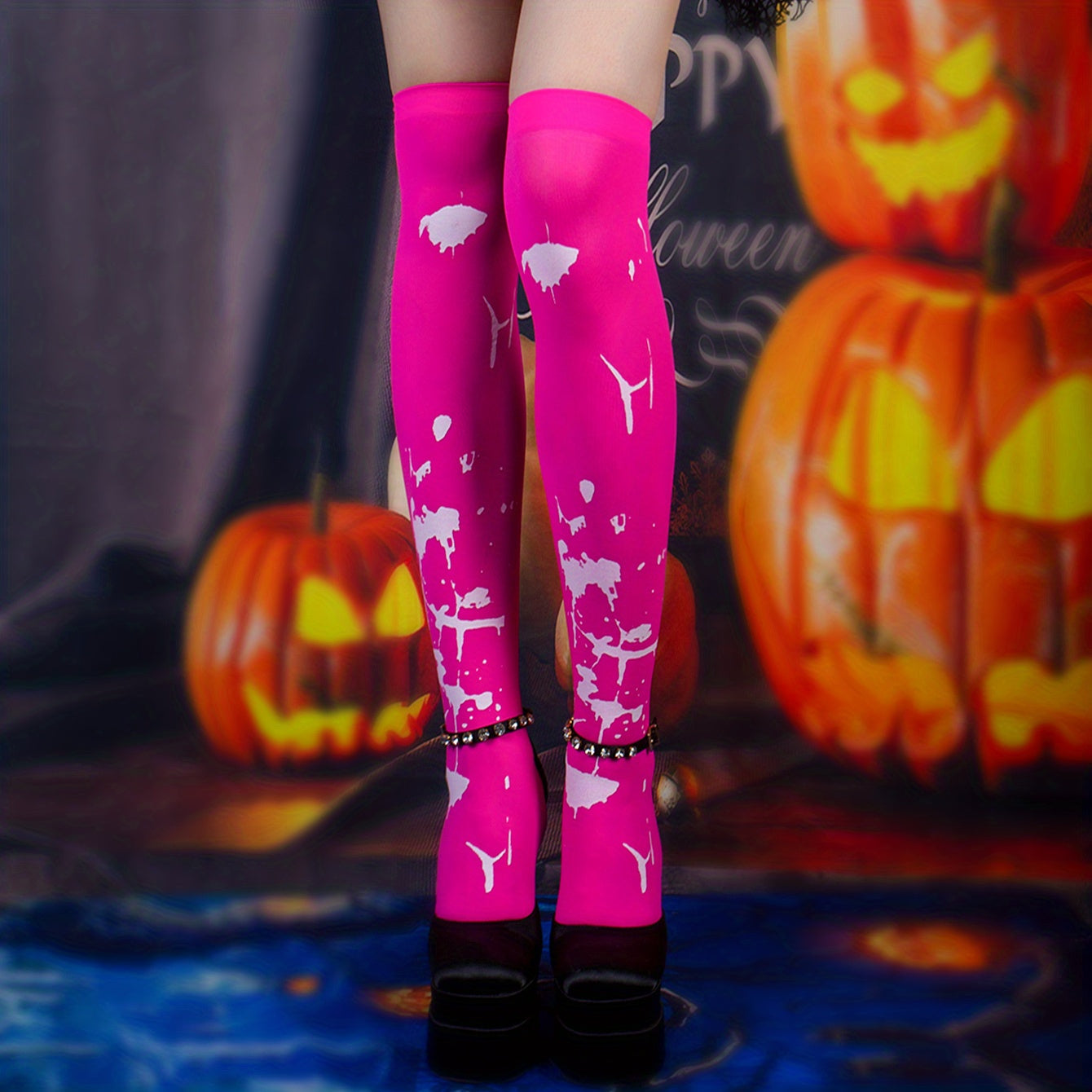 Graffiti Thigh High Socks Halloween Over The Knee Stockings