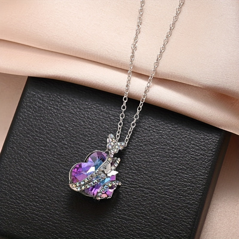 Butterfly Necklace Peach Heart Crystal Chain Clavicle