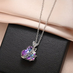 Butterfly Necklace Peach Heart Crystal Chain Clavicle