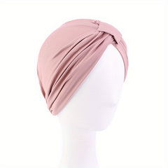 Pleated Bowknot Turban Cap Solid Elastic Head Wrap Bonnet Head Scarf