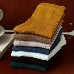 7 Pairs Solid Mid Tube Socks Women's Stockings